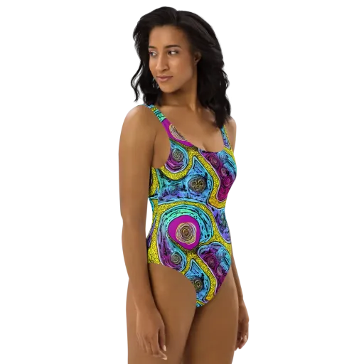 Orbiting Orbs on a One-Piece Swimsuit
