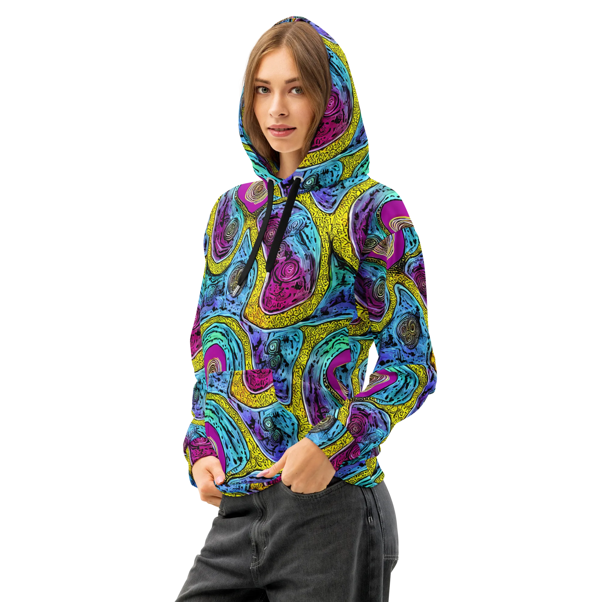 Orbiting Orbs on Cotton Hoodie — Left Front