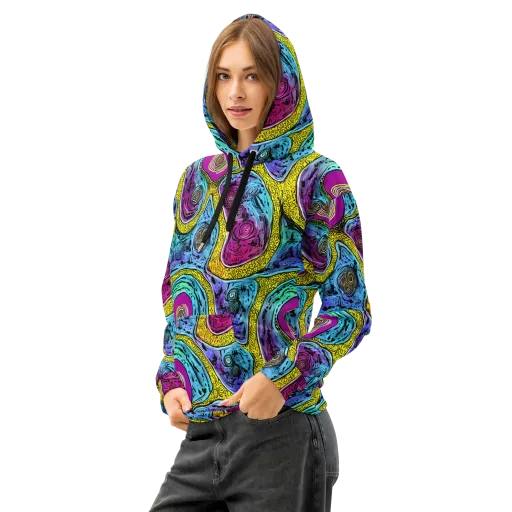 Orbiting Orbs on a Cotton Hoodie