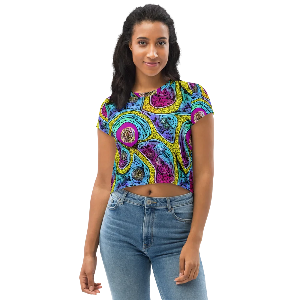 Orbiting Orbs on Crop Tee — Front