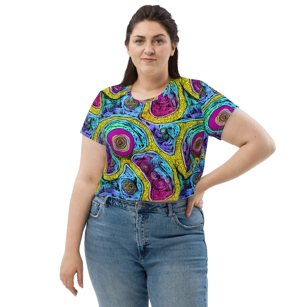 Orbiting Orbs on Crop Tee — Front