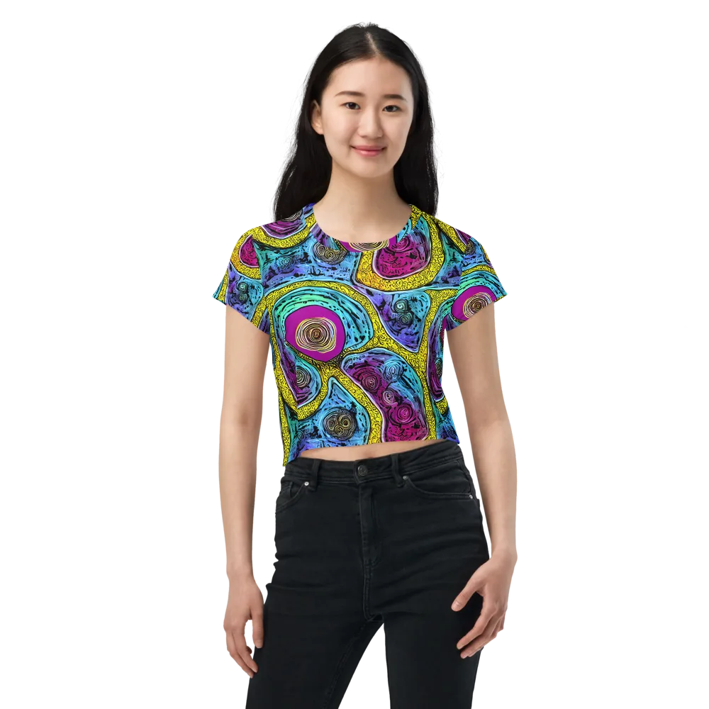 Orbiting Orbs on Crop Tee — Front