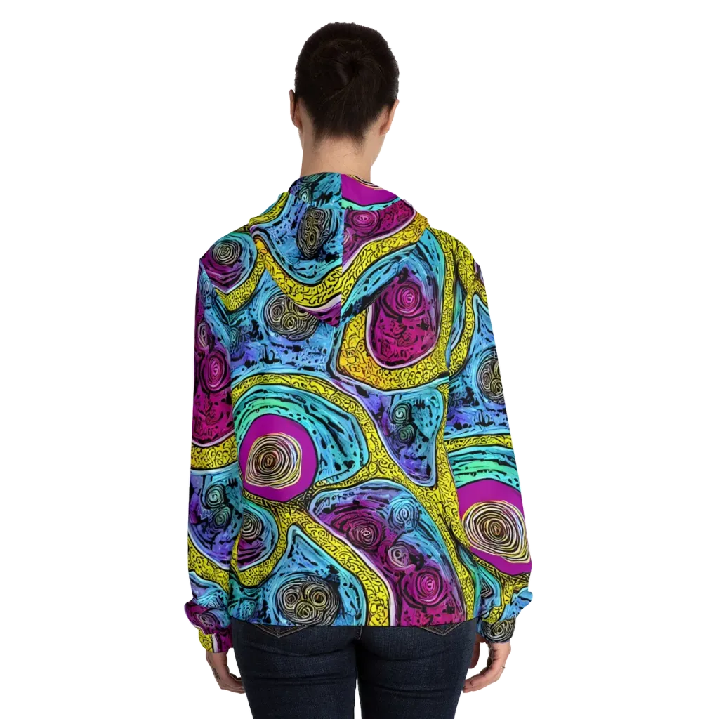 Orbiting Orbs on Women's Full-Zip Hoodie — Back On Person