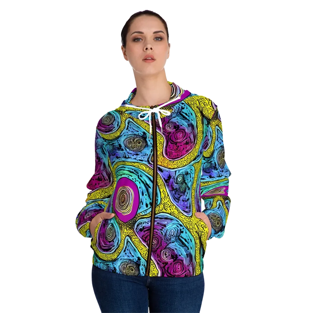 Orbiting Orbs on Women's Full-Zip Hoodie — Front On Person