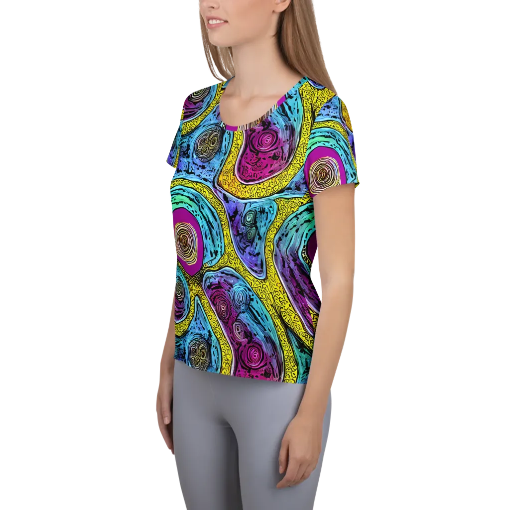 Orbiting Orbs on Women's Athletic T-Shirt — Left