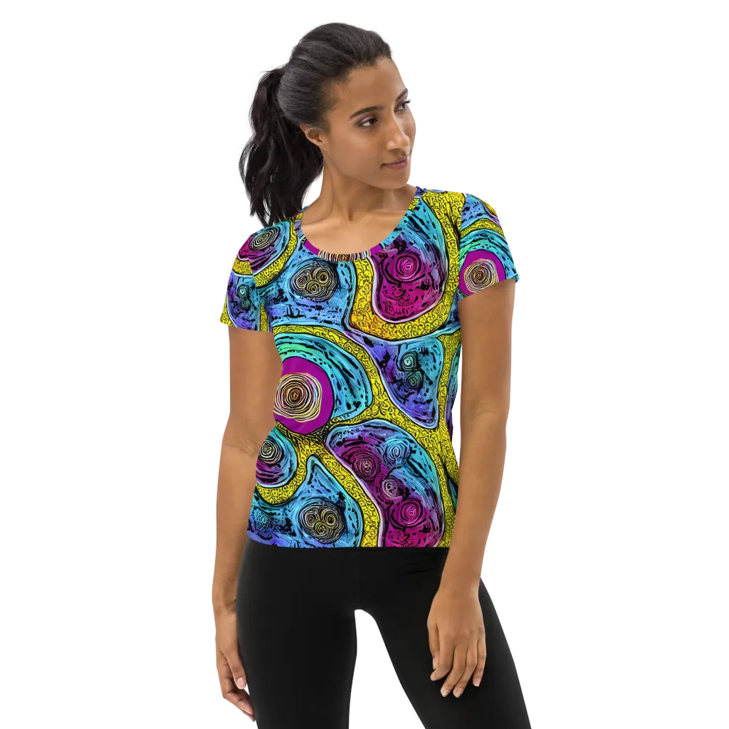 Orbiting Orbs on Women's Athletic T-Shirt — Front