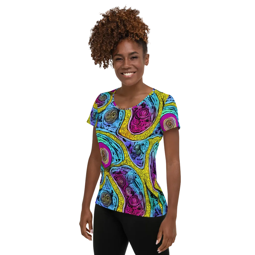 Orbiting Orbs on Women's Athletic T-Shirt — Left