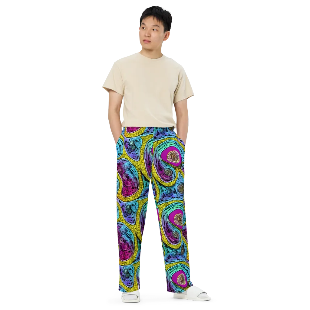 Orbiting Orbs on Wide-Leg Pants — Front