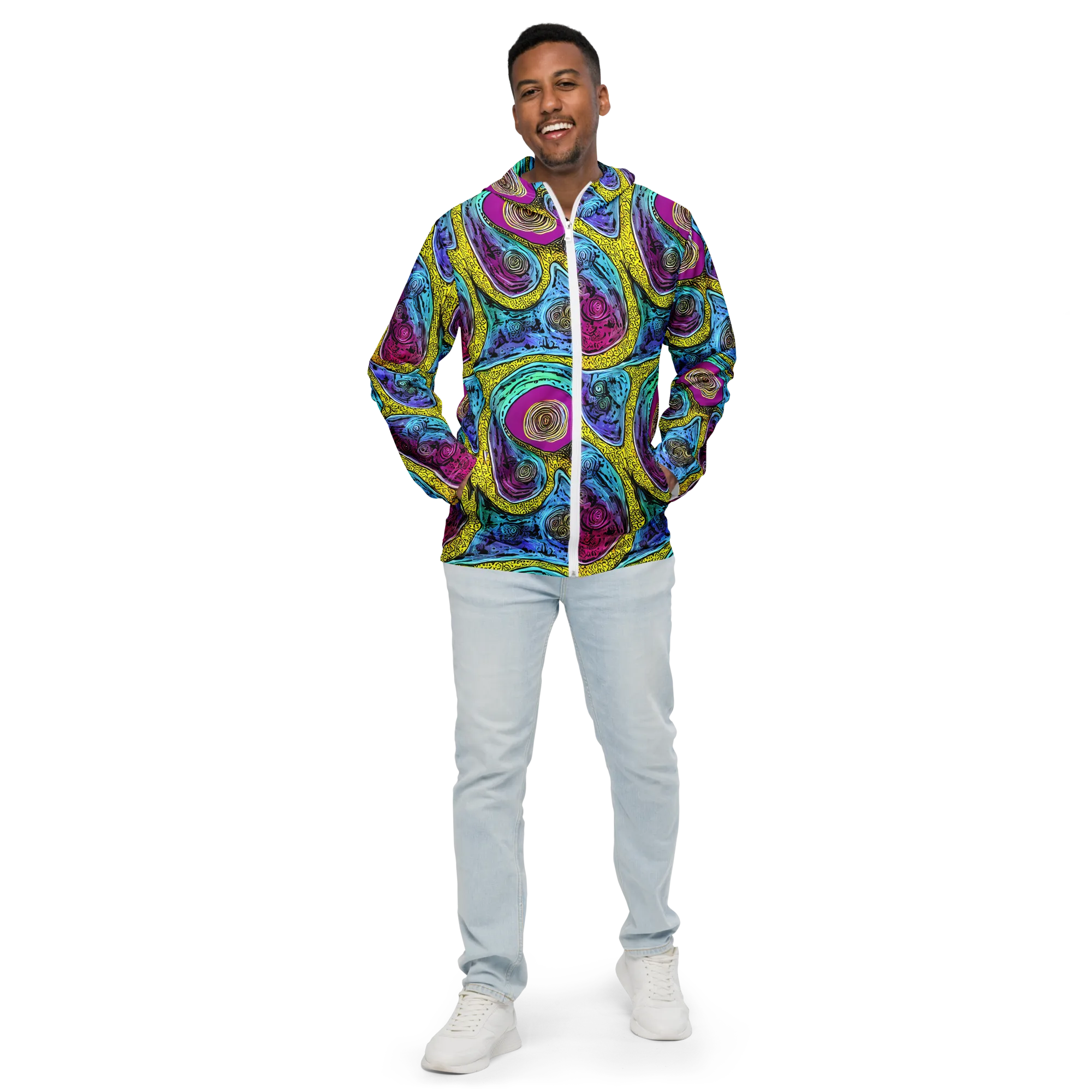 Orbiting Orbs on Men's Windbreaker — Front