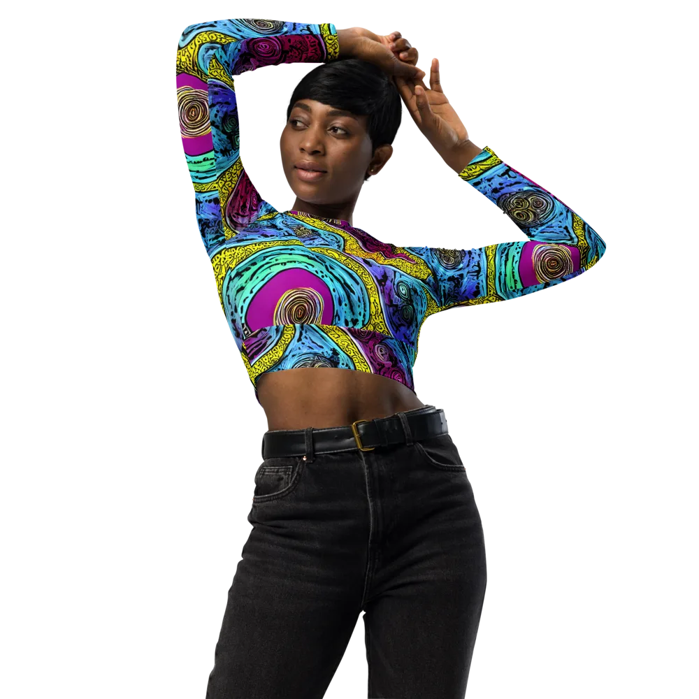 Orbiting Orbs on Long Sleeve Crop Top — Front