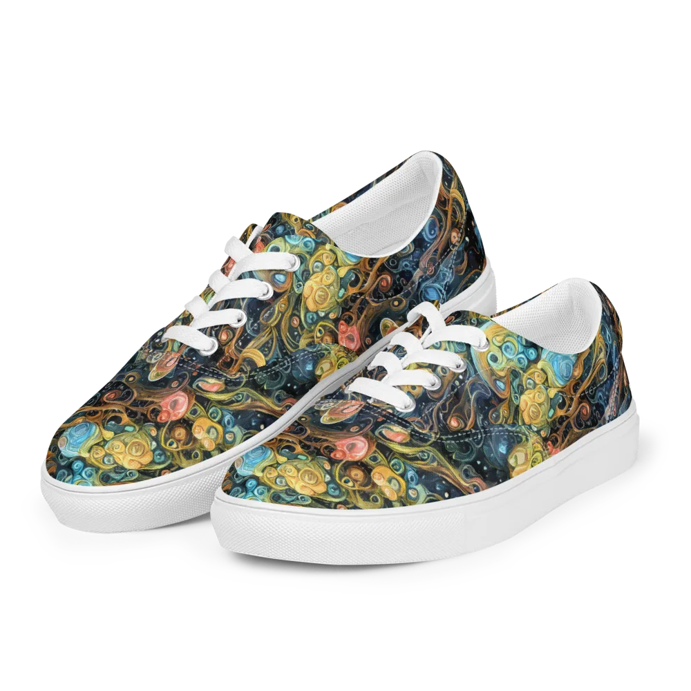 Wild Cosmos on Men's Lace-Up Canvas Shoes — Left Front