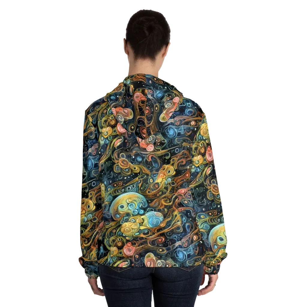 Wild Cosmos on Women's Full-Zip Hoodie — Back On Person