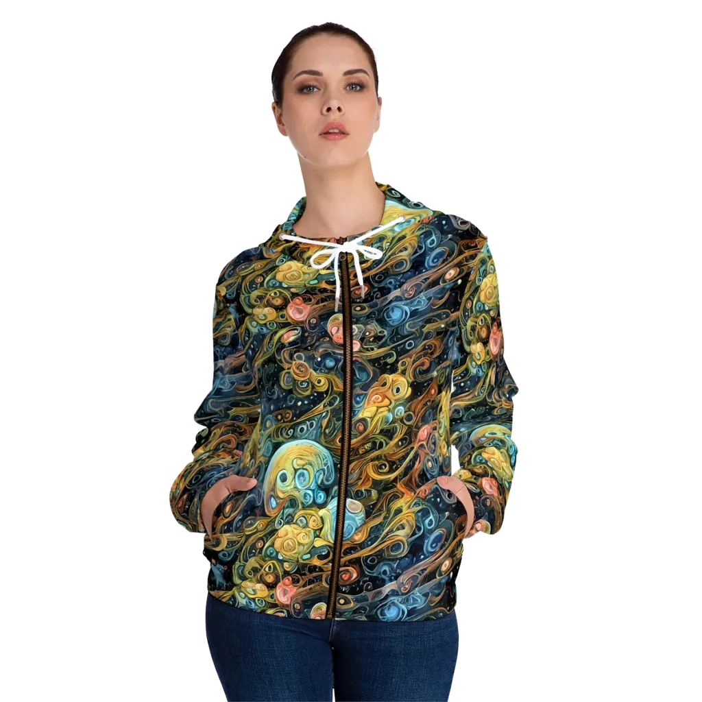 Wild Cosmos on Women's Full-Zip Hoodie — Front On Person