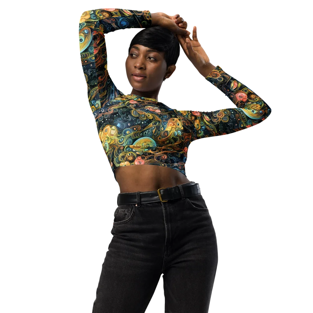 Wild Cosmos on Long Sleeve Crop Top — Front