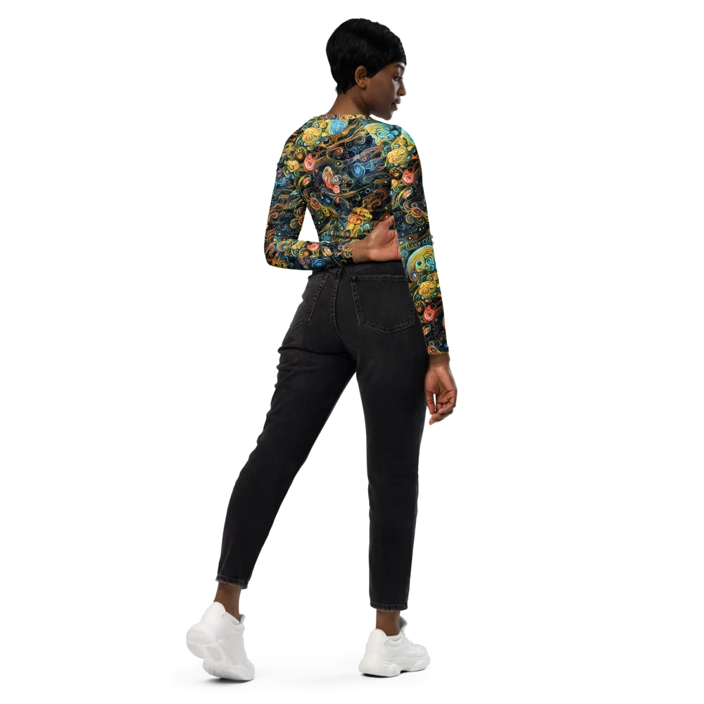 Wild Cosmos on Long Sleeve Crop Top — Right Back