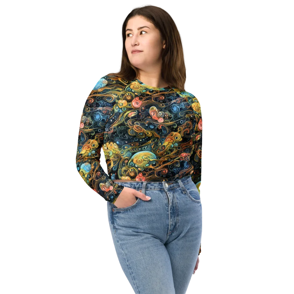 Wild Cosmos on Long Sleeve Crop Top — Front