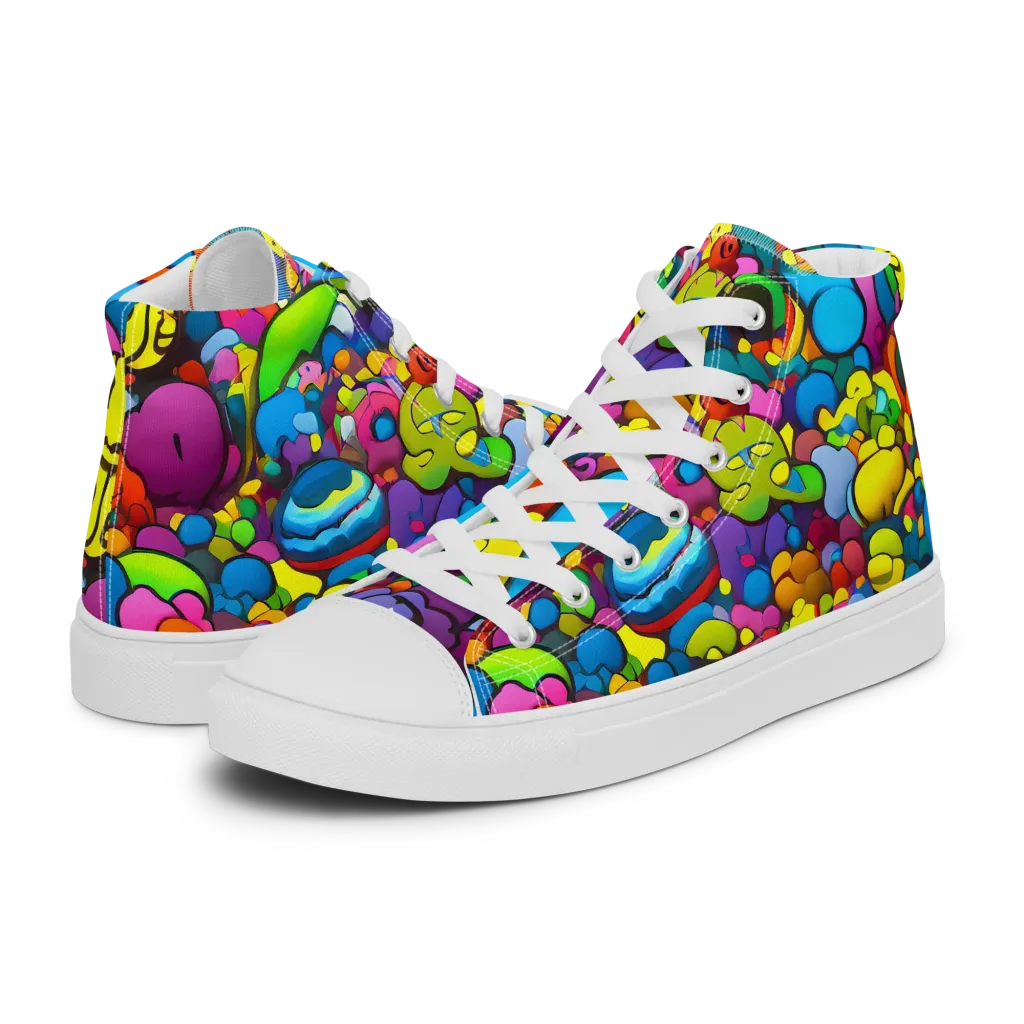 Kaleidoscope Garden on Men's High Top Canvas Shoes — Left