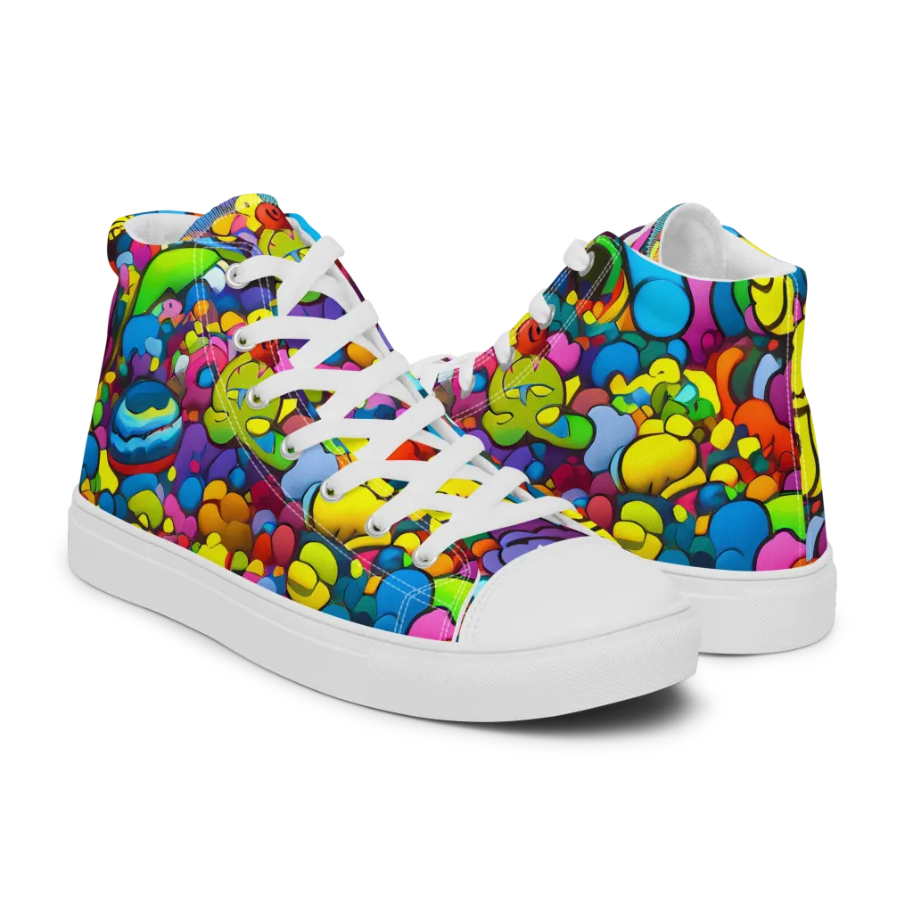 Kaleidoscope Garden on Men's High Top Canvas Shoes — Right