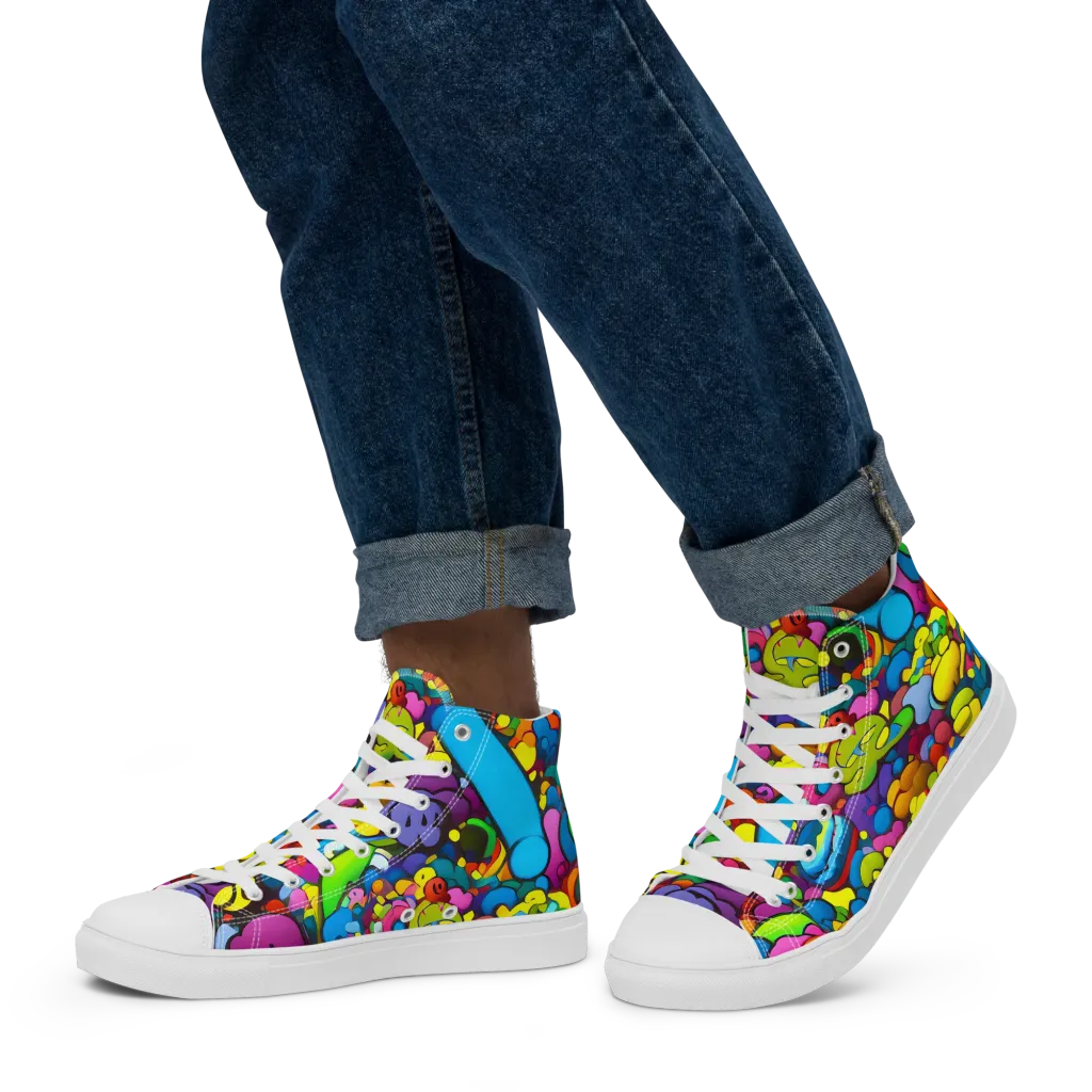 Kaleidoscope Garden on Men's High Top Canvas Shoes — Left