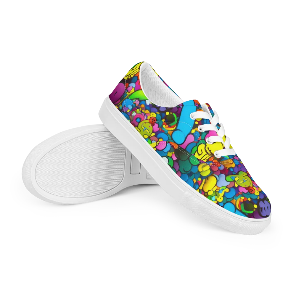 Kaleidoscope Garden on Men's Lace-Up Canvas Shoes — Right Front