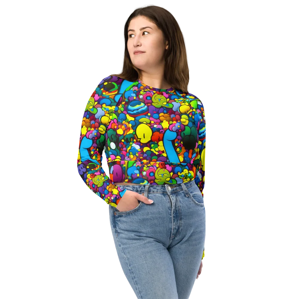 Kaleidoscope Garden on Long Sleeve Crop Top — Front