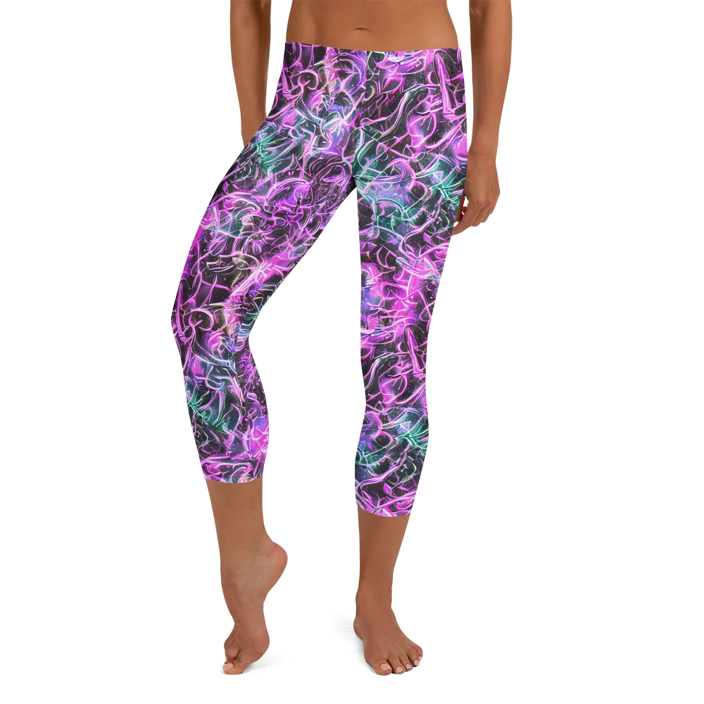 Magenta Maze on Capri Leggings — Front