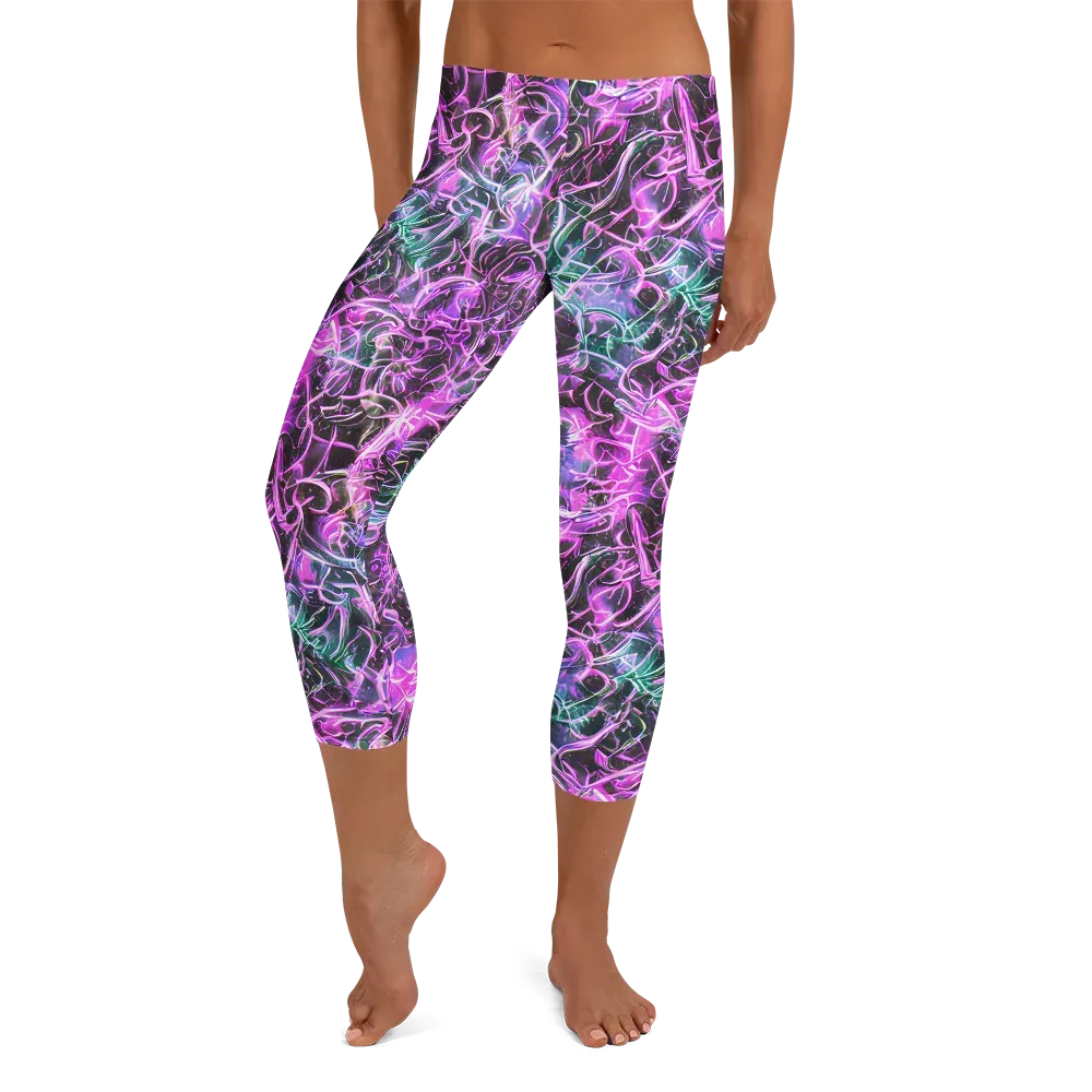 Magenta Maze on Capri Leggings — Front