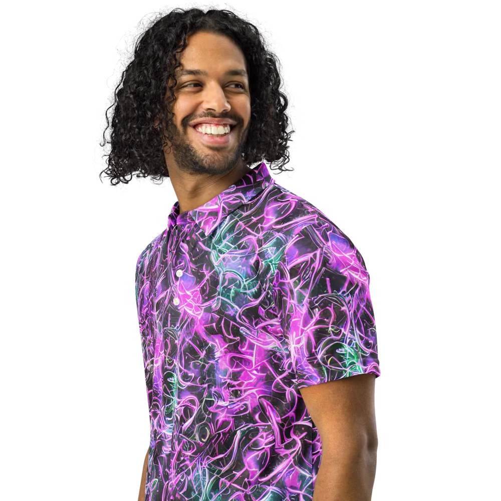 Magenta Maze on Men's Slim Fit Polo Shirt — Left Front