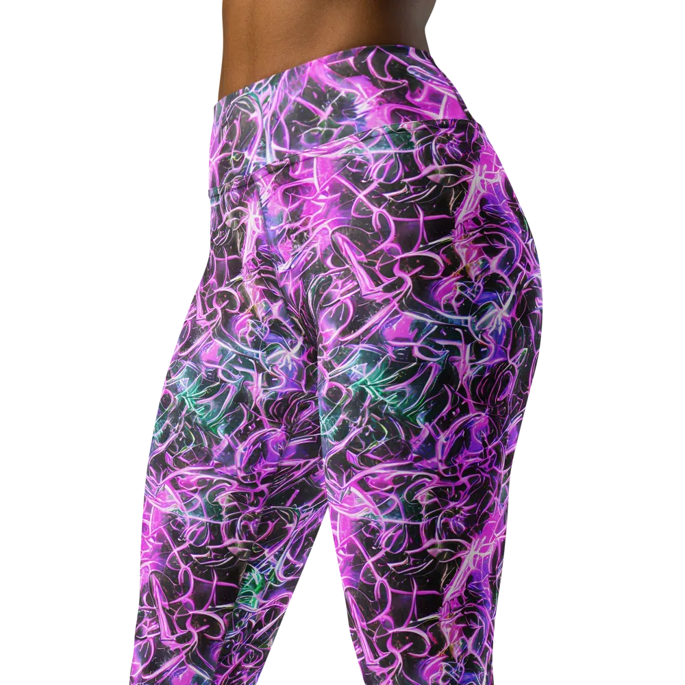 Magenta Maze on Yoga Leggings — Left Front