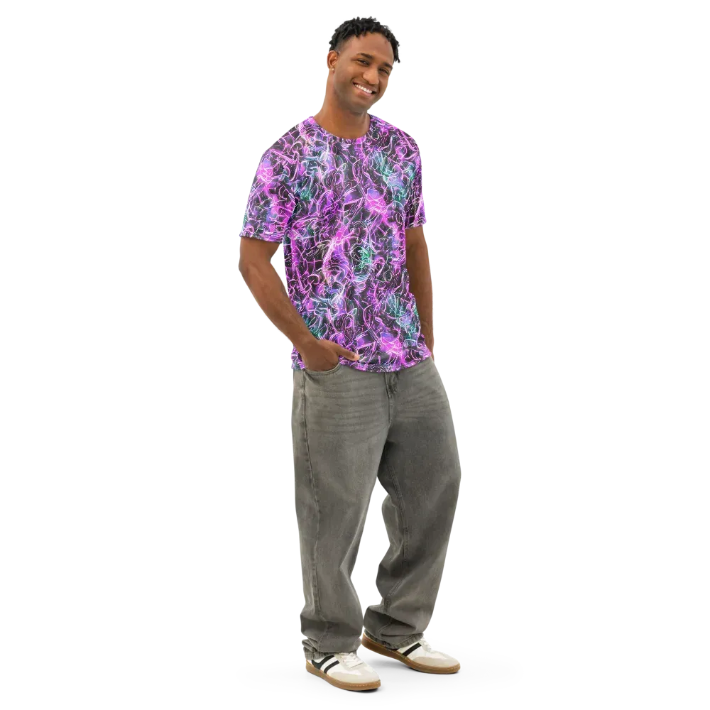 Magenta Maze on Men's Cotton Crew Neck T-Shirt — Right Front