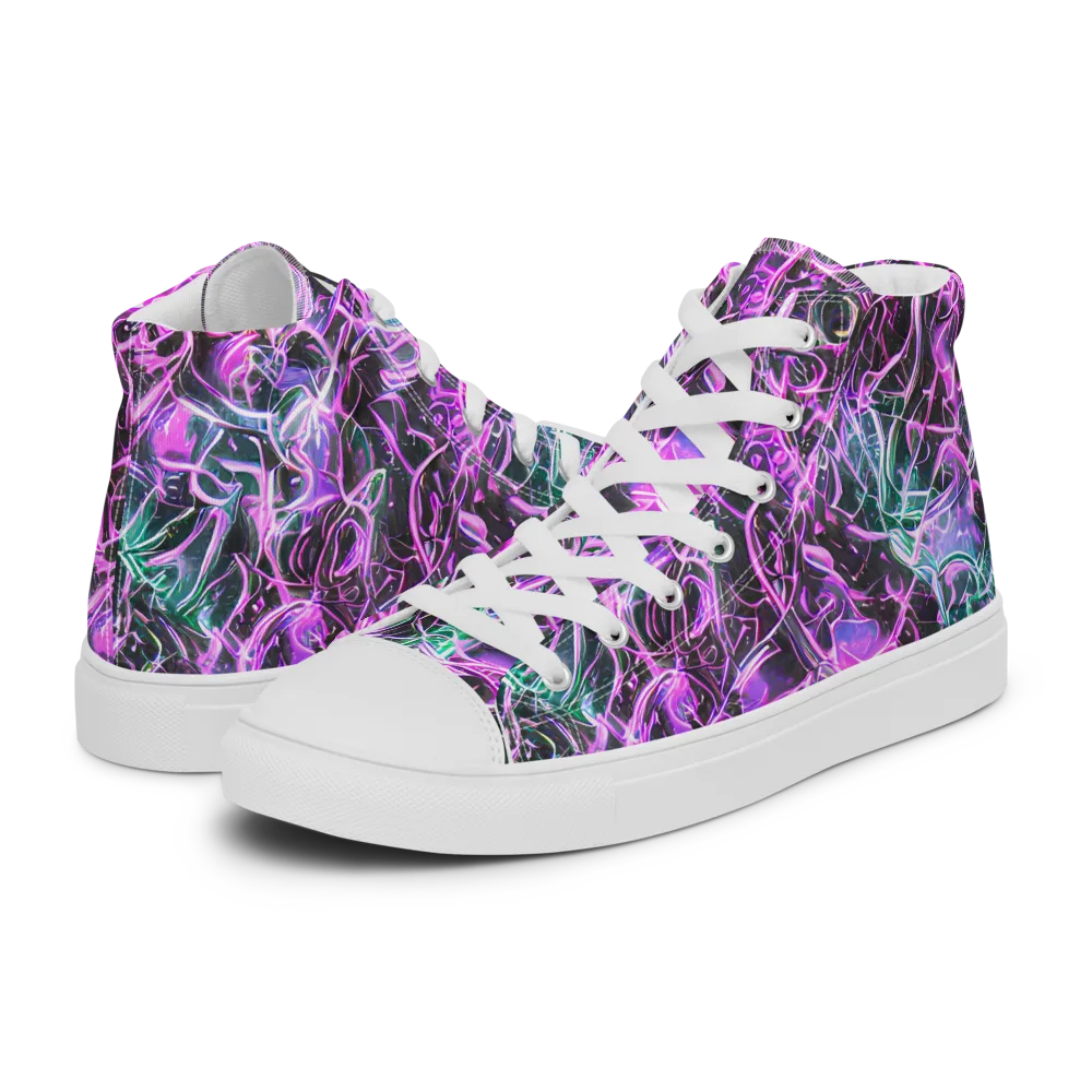 Magenta Maze on Men's High Top Canvas Shoes — Left