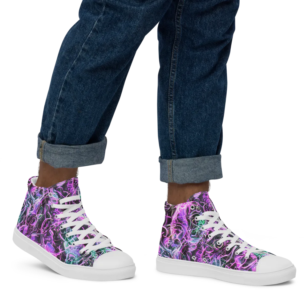 Magenta Maze on Men's High Top Canvas Shoes — Right