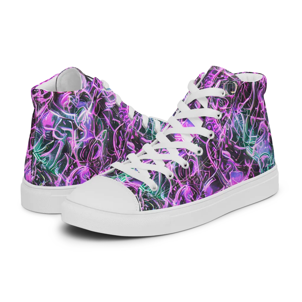 Magenta Maze on Women's High Top Canvas Shoes — Left