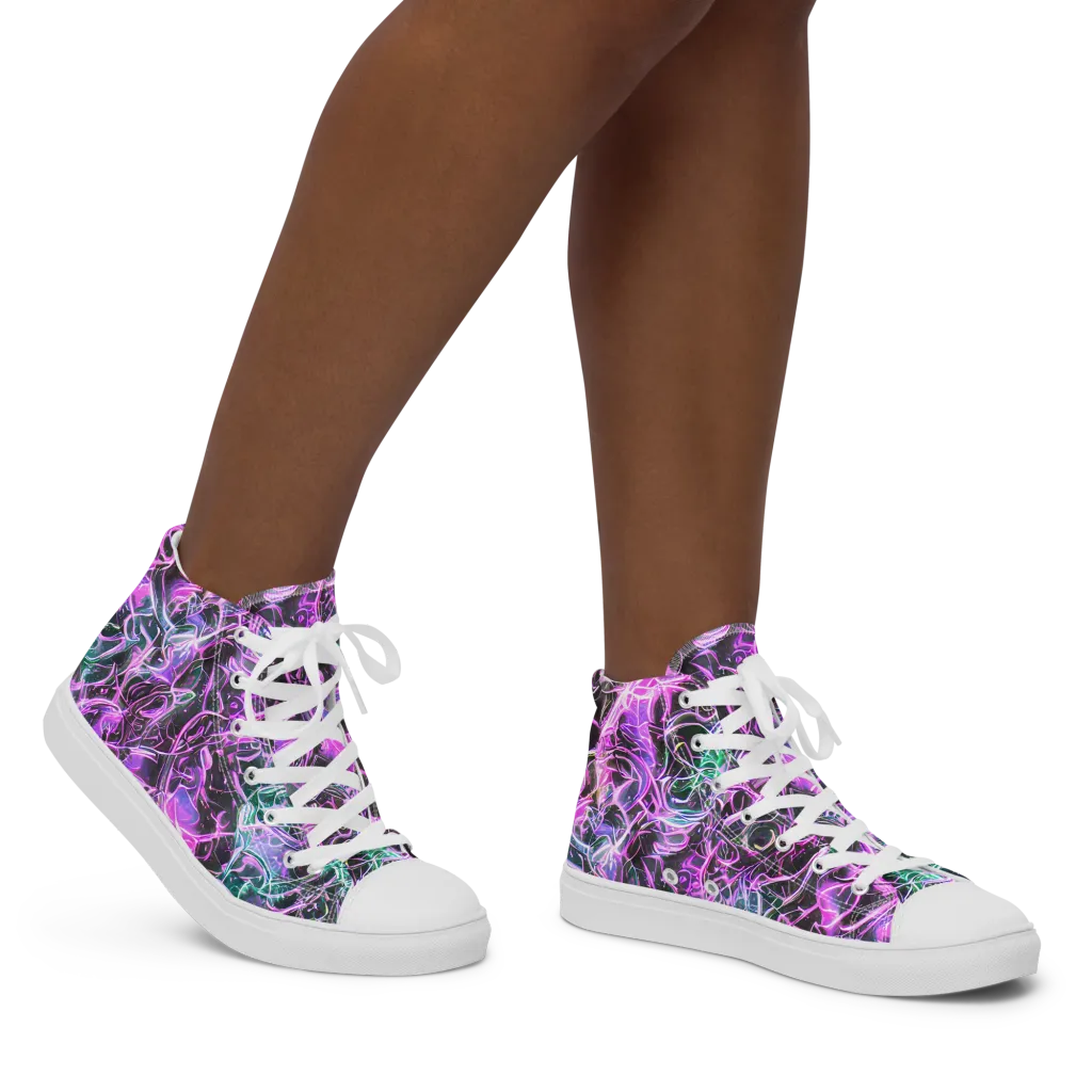 Magenta Maze on Women's High Top Canvas Shoes — Right