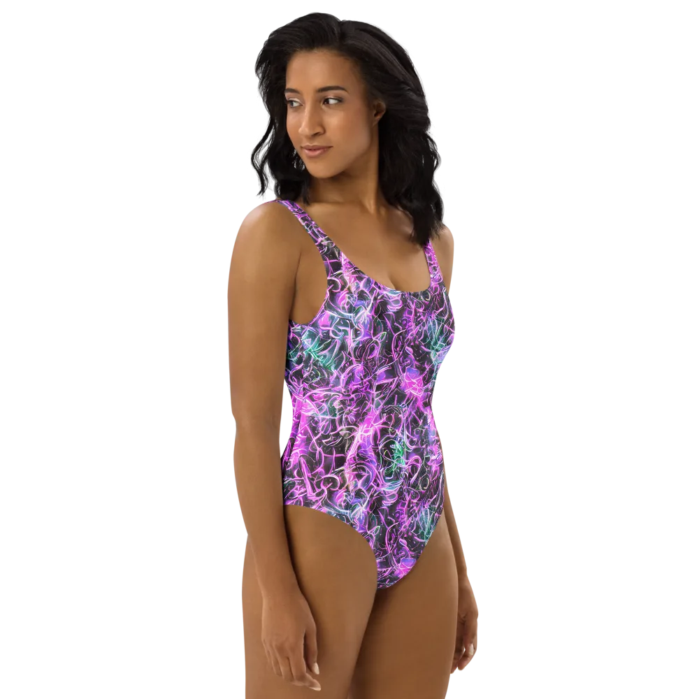 Magenta Maze on One-Piece Swimsuit — Right