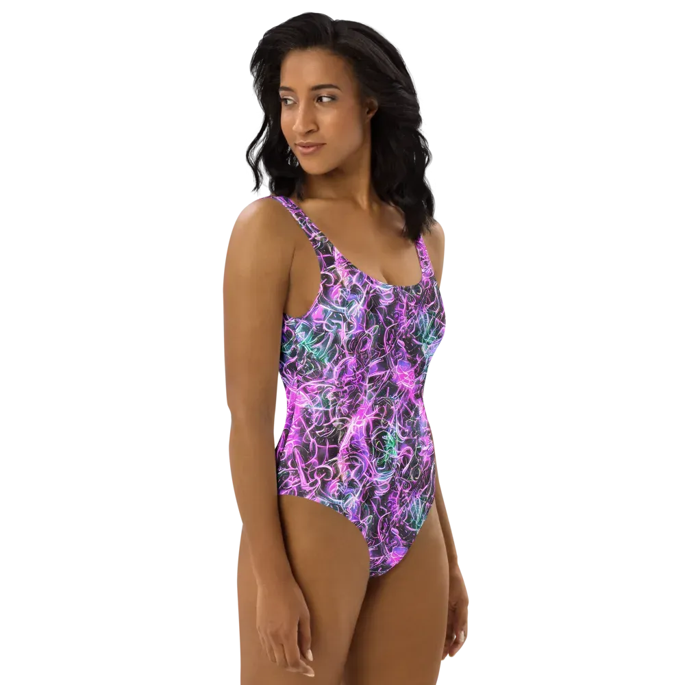 Magenta Maze on One-Piece Swimsuit — Right