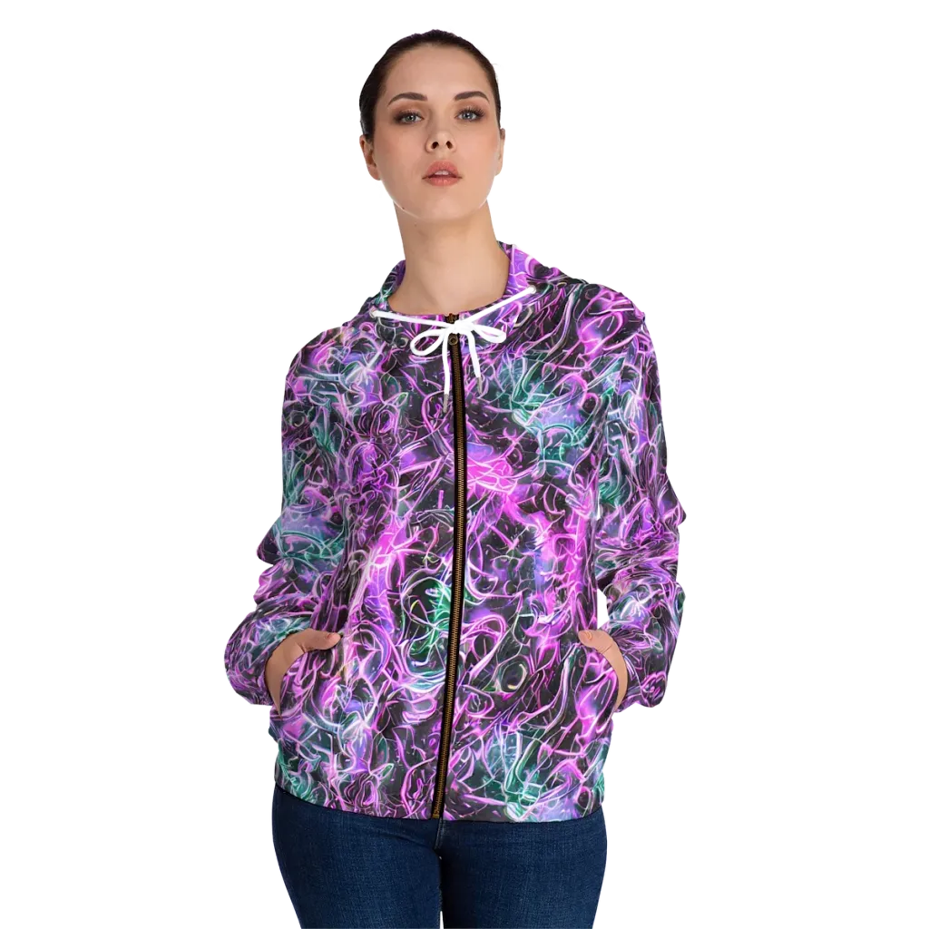 Magenta Maze on Women's Full-Zip Hoodie — Front On Person