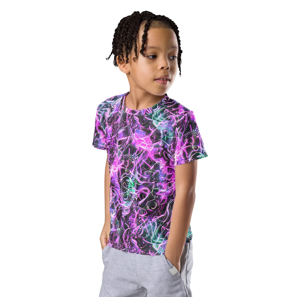 Magenta Maze on Kids Crew Neck T-Shirt — Left Front
