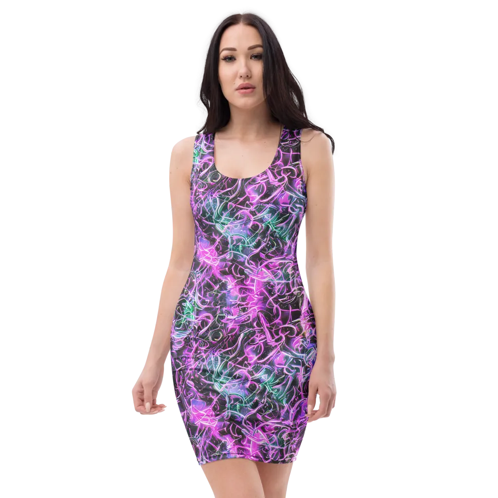 Magenta Maze on Bodycon Dress — Front