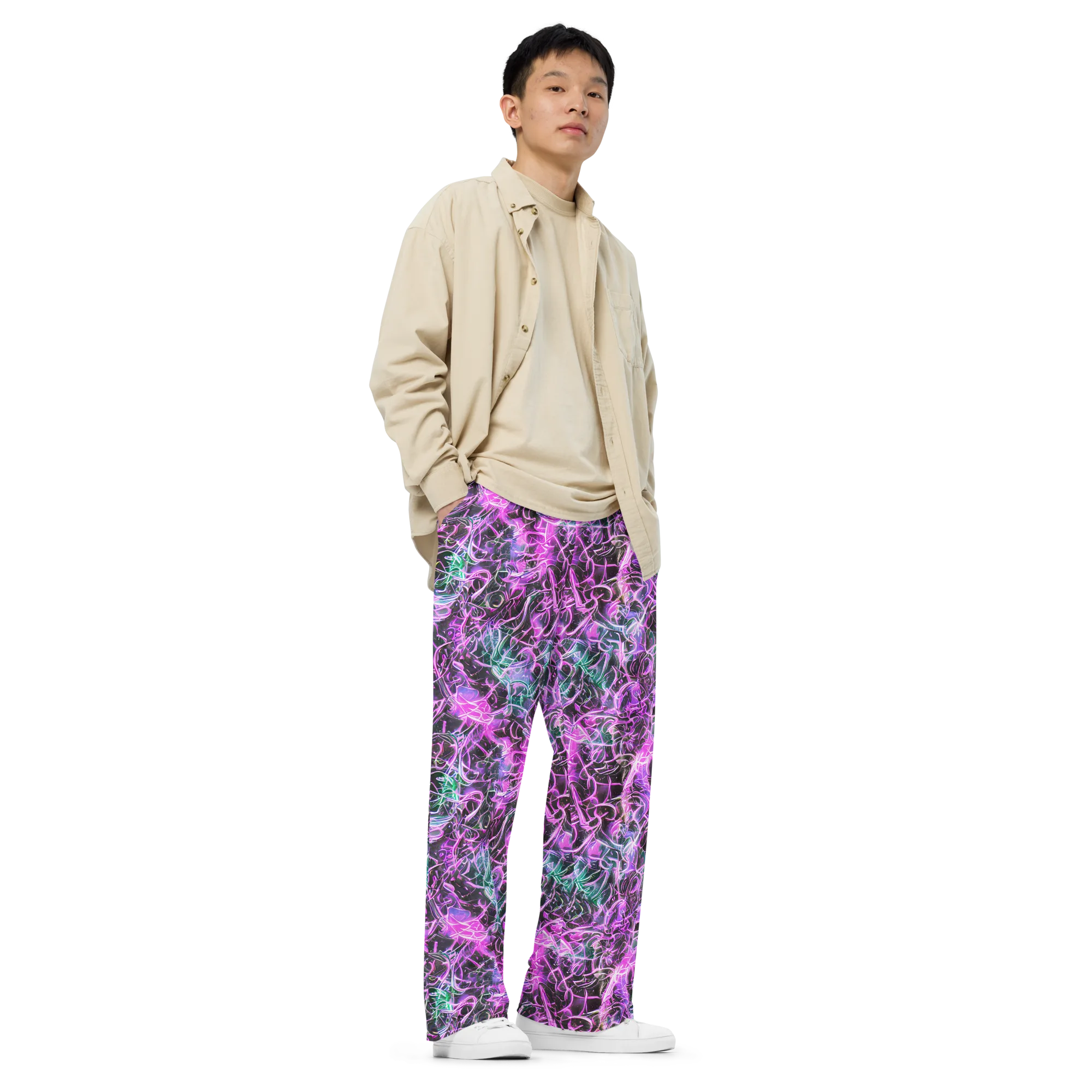 Magenta Maze on Wide-Leg Pants — Right Front