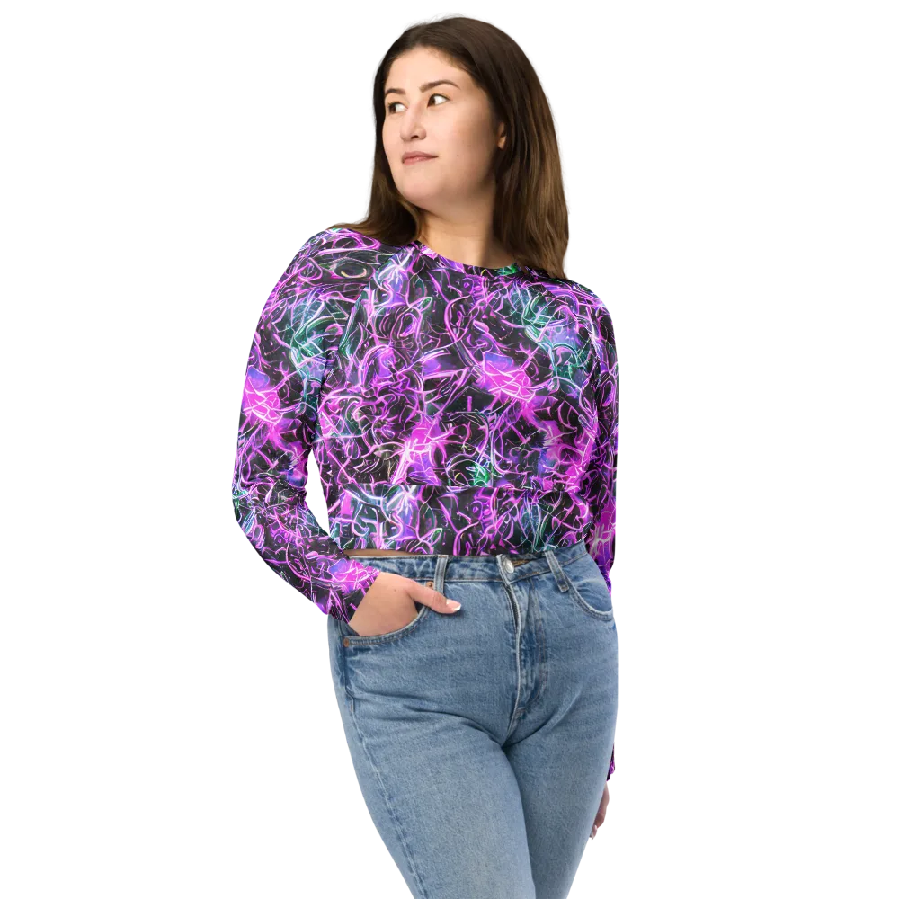 Magenta Maze on Long Sleeve Crop Top — Front