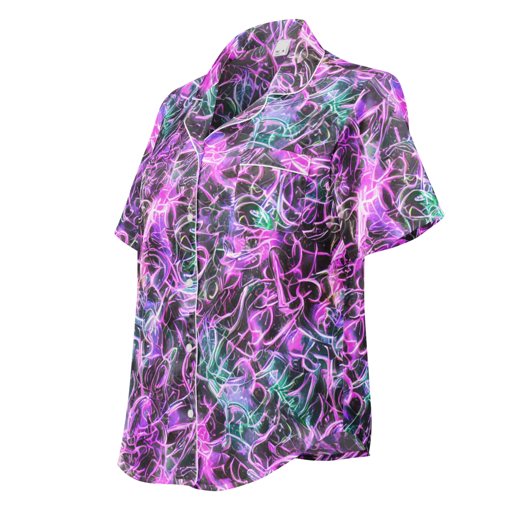 Magenta Maze on Women's Short Sleeve Pajama Top — Left Front