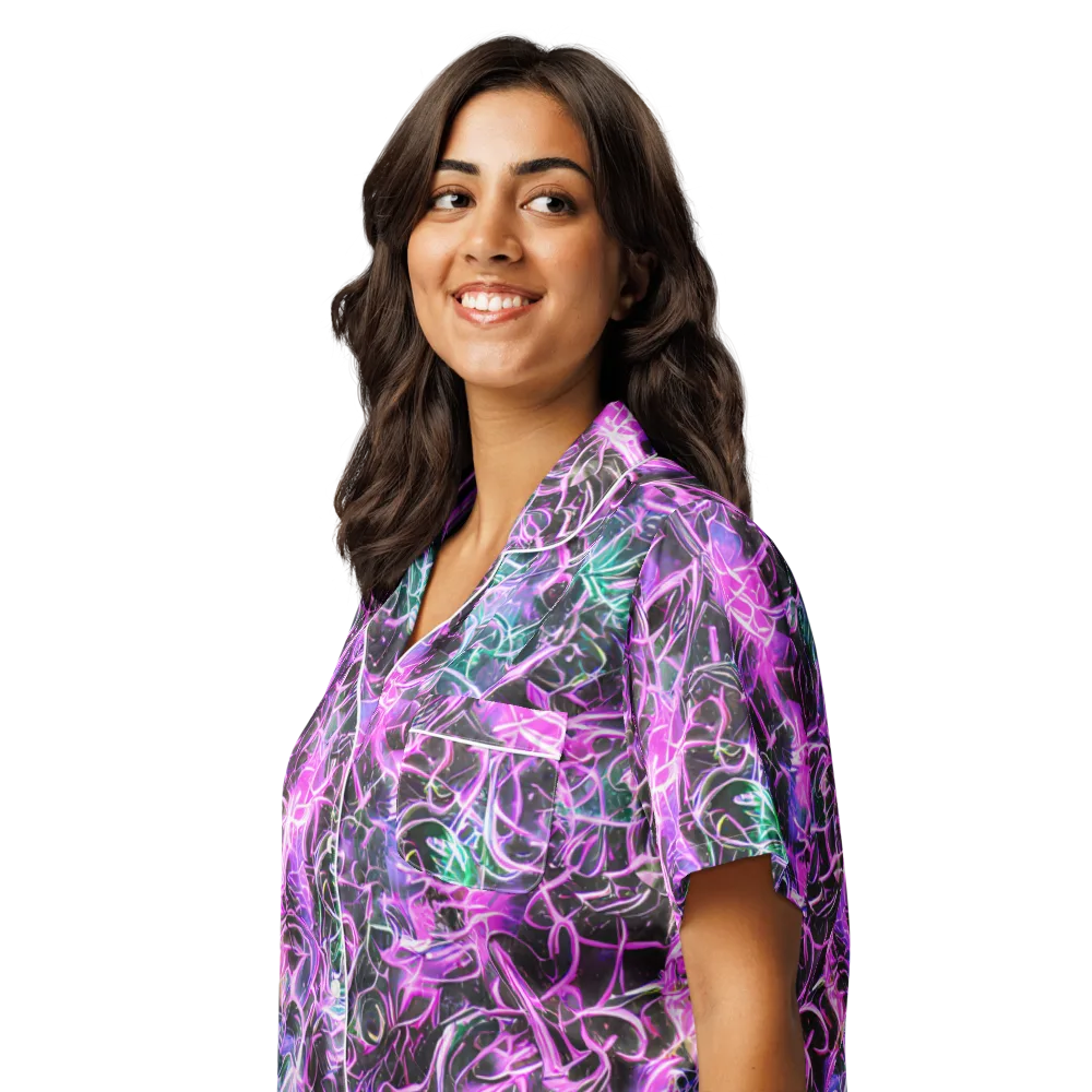 Magenta Maze on Women's Short Sleeve Pajama Top — Left Front