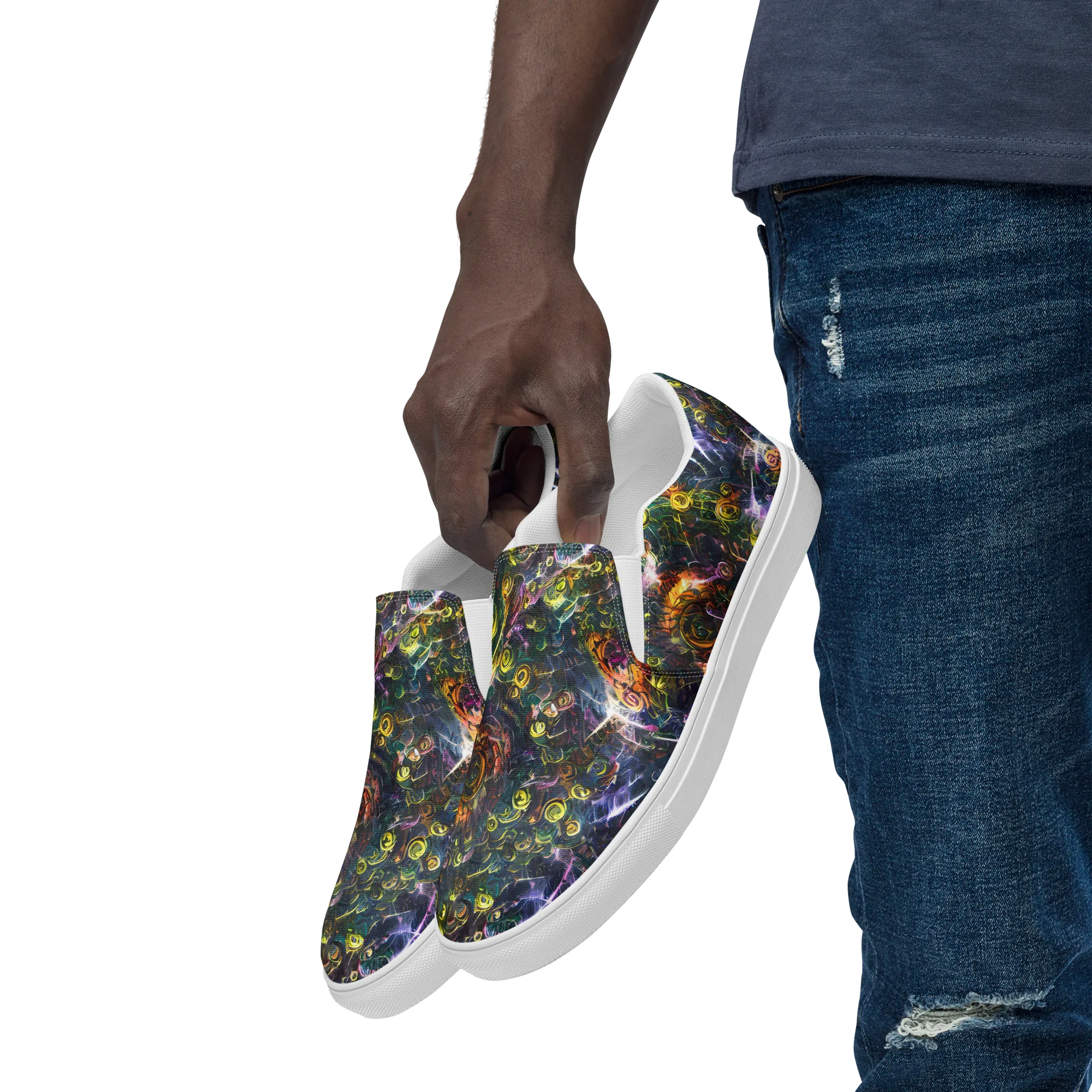 Midnight Vines on Men's Slip-On Canvas Shoes — Left Front