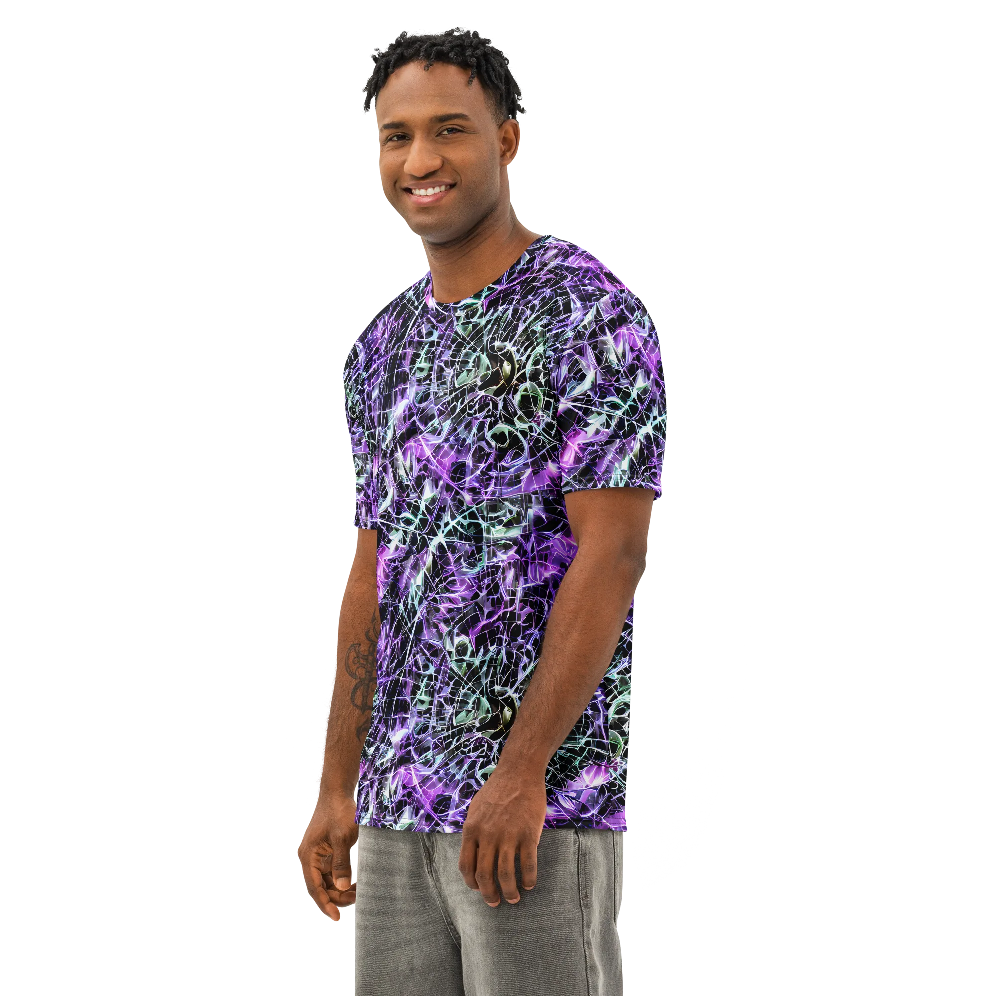 Spectral Circuitry on Men's Cotton Crew Neck T-Shirt — Left Front