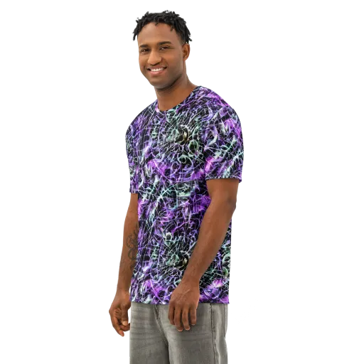 Spectral Circuitry on a Men's Cotton Crew Neck T-Shirt