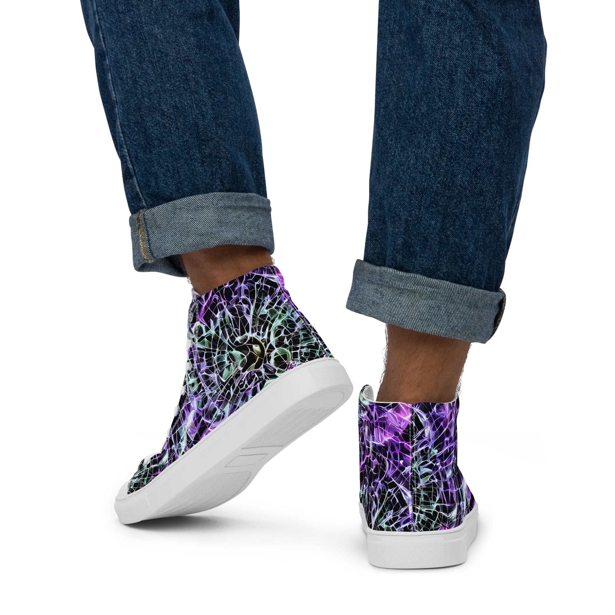 Spectral Circuitry on Men's High Top Canvas Shoes — Back
