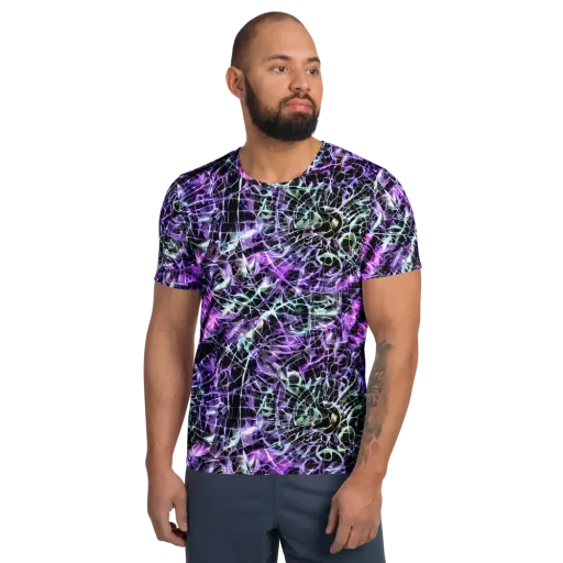 Spectral Circuitry on a Men's Athletic T-Shirt