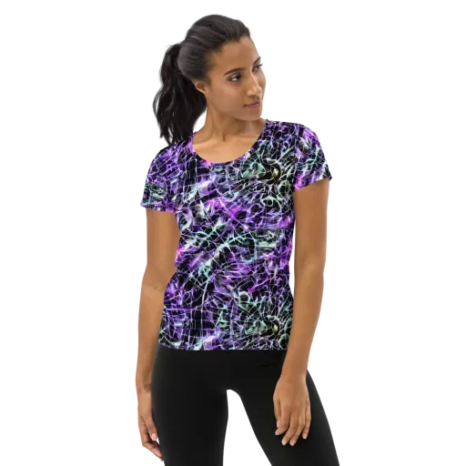 Spectral Circuitry on a Women's Athletic T-Shirt