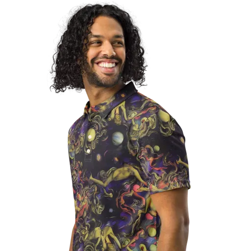 Galactic Playground on a Men's Slim Fit Polo Shirt